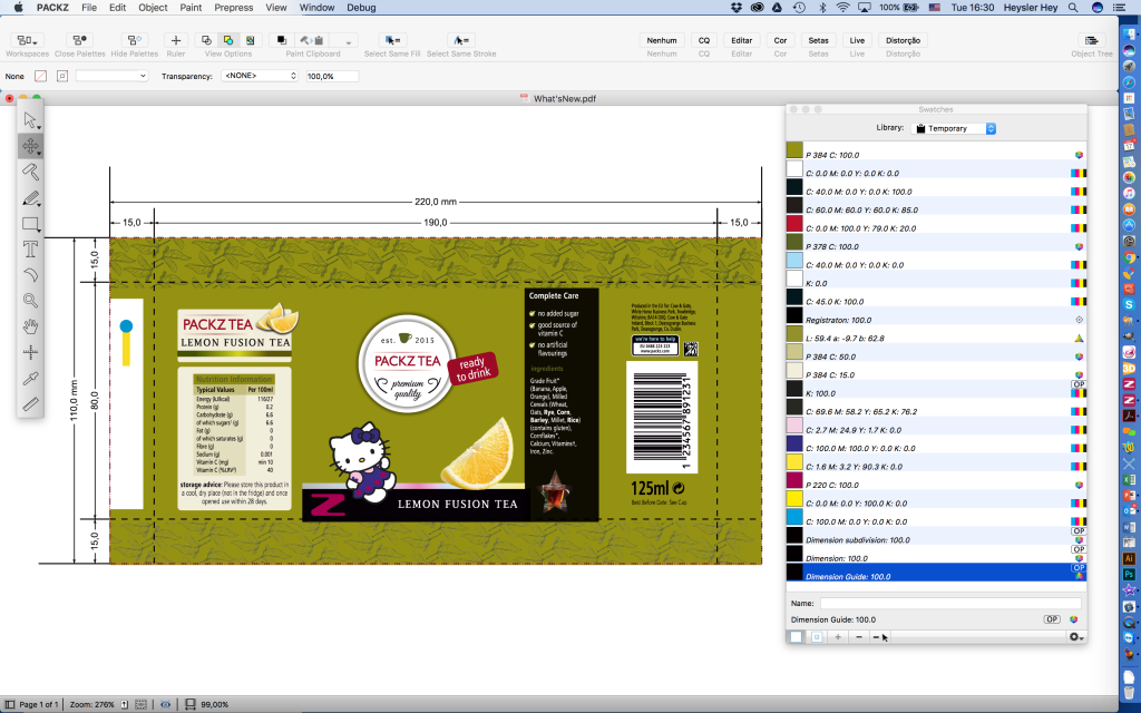 Exemplo da paleta Swatches, cujo novo layout permite uso e acesso facilitado